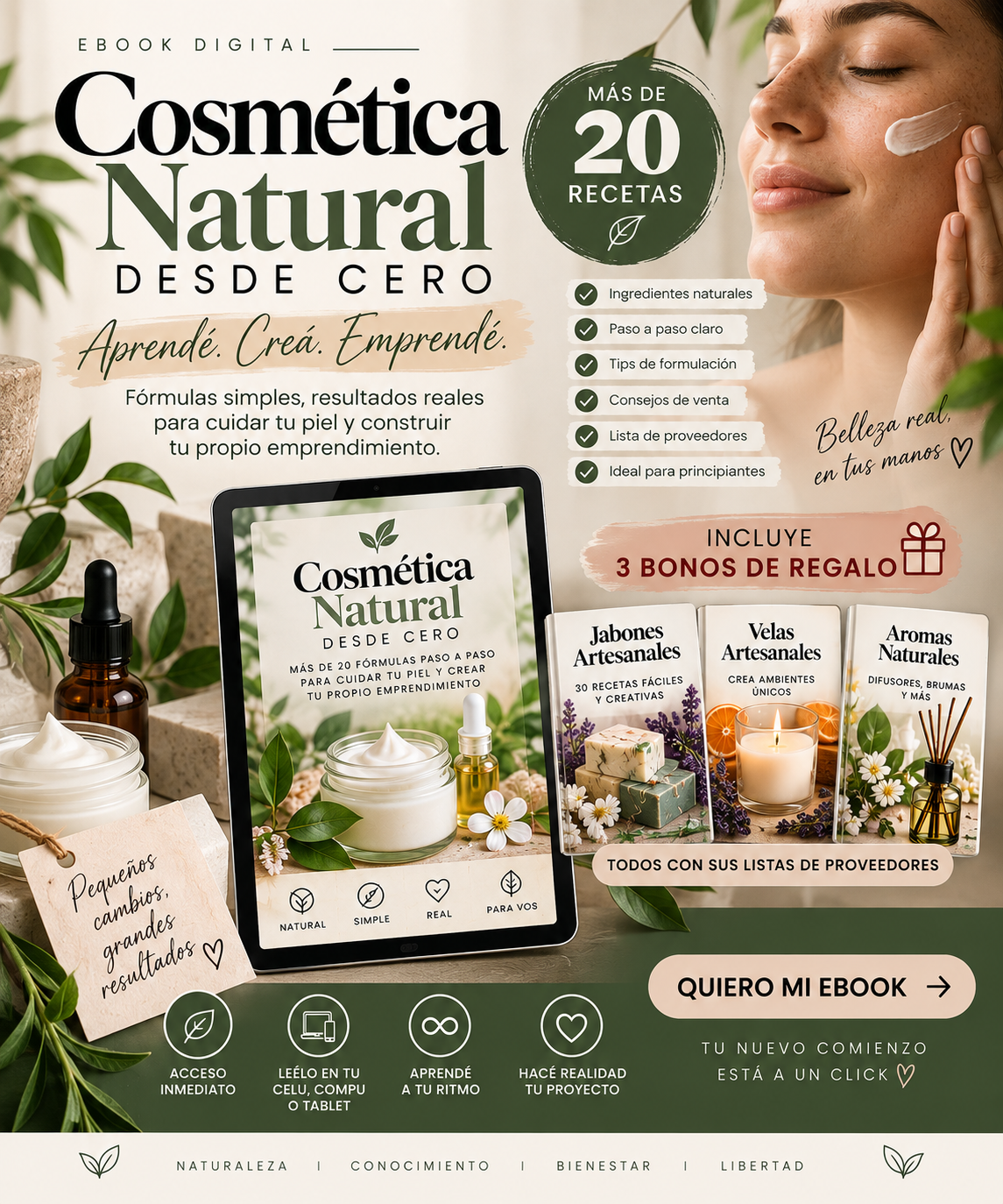 Pack Emprende Cosmetica Natural + 3 bonos de Jabones, Velas y Aromas